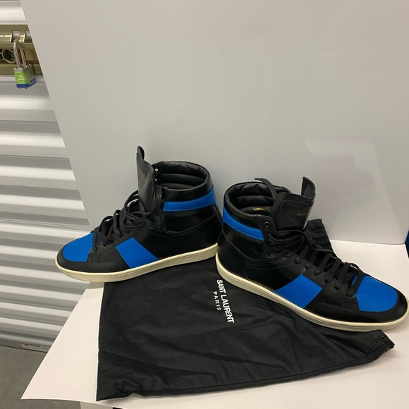 SAINT LAURENT Black & Blue Metal COURT CLASSIC High Sneakers Men's 44 is 11 - Picture 8 of 9